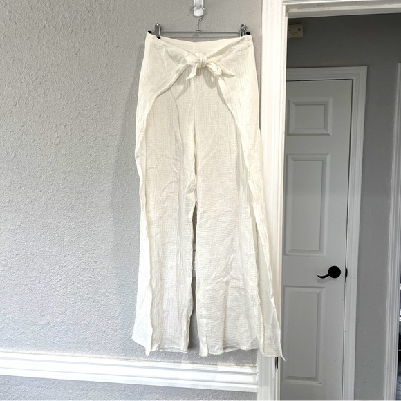 Pants - Elegant White Women's front tie Pants S